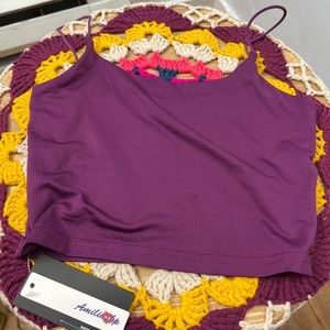Purple nwt lined crop cami longline bralette